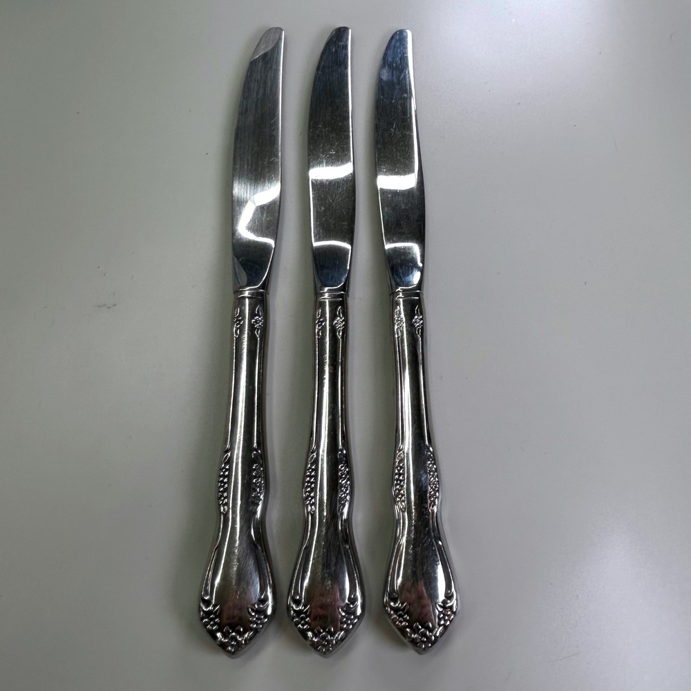 Oneida Mansfield Rogers Deluxe Dinner Knives 9" Set 3 Stainless Steel Floral